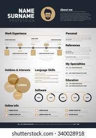 Minimalist CV, Resume Template With Simple Design, Gold Color Vector