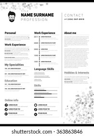 Minimalist CV, resume template with simple design, vector