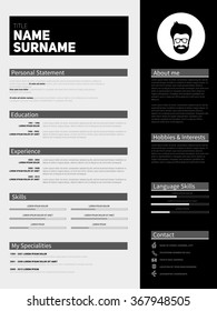 Minimalist CV, resume template with simple design, vector