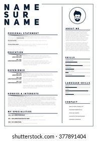 Minimalist CV, Resume Template With Simple Design, Vector