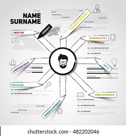 Minimalist CV, resume template with simple paper stripe design and drawn lines, vector