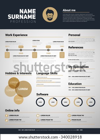 Minimalist CV, resume template with simple design, gold color vector