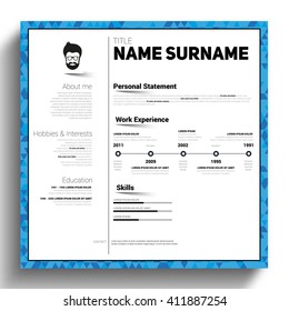 Minimalist CV in square style, resume template with simple design, vector CV resume, business elegant CV, curriculum vitae