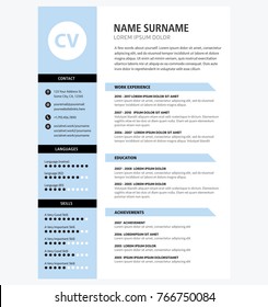 Minimalist CV template blue color