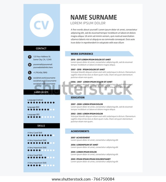 Minimalist Cv Template Blue Color Stock Vector Royalty Free