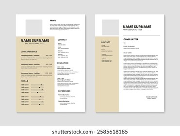 Minimalist CV template. Clean resume and cover letter layout design. Vector illustration