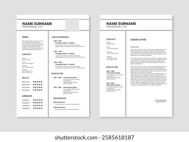 Minimalist CV template. Clean resume and cover letter layout design. Vector illustration