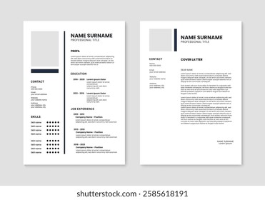Minimalist CV template. Clean resume and cover letter layout design. Vector illustration