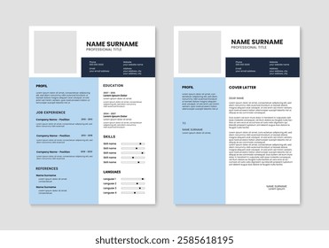 Minimalist CV template. Clean resume and cover letter layout design. Vector illustration