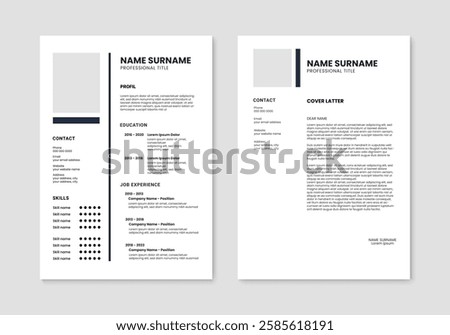 Minimalist CV template. Clean resume and cover letter layout design. Vector illustration