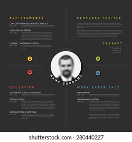 Minimalist Cv template with simple elements - dark version with user photo