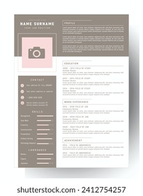 minimalist CV template with soft and elegant colors, curriculum vitae