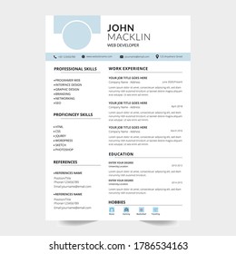  Minimalist Cv/resume template design.Job application.Vector