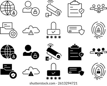 Minimalist cybersecurity icon, symbolizing data protection, firewall, antivirus, and secure network. Ideal, digital safety, and technology-themed projects.