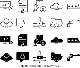 Minimalist cybersecurity icon, symbolizing data protection, firewall, antivirus, and secure network. Ideal, digital safety, and technology-themed projects.