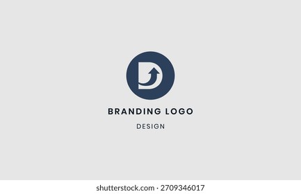 Design minimalista do logotipo em D com seta no círculo