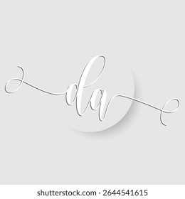 Monograma de letra DA minimalista em fonte de script com efeito de recorte de papel 