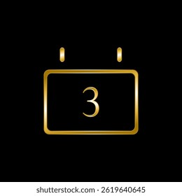 Minimalist Daily Calendar number 3 in Gold on Black background - Vector