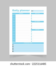 Minimalist daily planner page template. Blank white notepad page.  