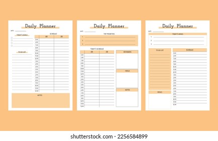 Minimalist daily planner template set. Vector illustration