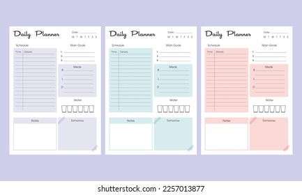 Minimalist daily planner template set. Vector illustration