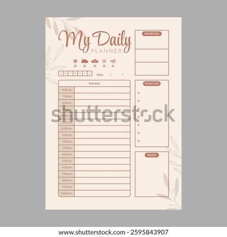 Minimalist daily planner template vector