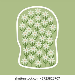 Minimalist Daisy Patch Sticker. Edelweis flower bloom. Spring season. Flower illustration.