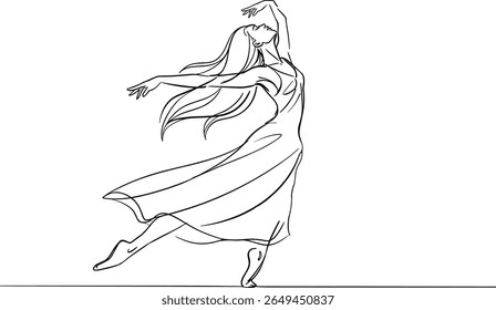 Minimalist Dancing Woman Line Art – Abstract Graceful Female in Motion for Tattoo, Logo, and Fashion Print Use