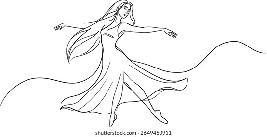 Linha de dança feminina arte - Silhueta feminina graciosa abstrata para logotipo, tatuagem e decoração de parede