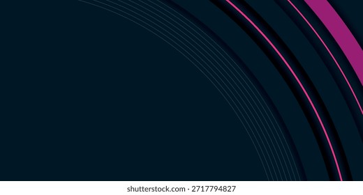Fundo abstrato escuro minimalista com design de linhas curvas rosa brilhante. Padrão de linha circular moderno para capa, folheto, banner, promoção, apresentação e site. EPS. 2