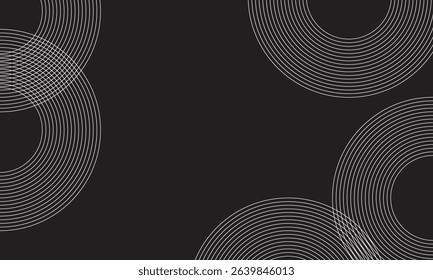 Minimalist dark background with abstract white concentric line circles. Perfect for modern presentations, elegant designs, posters, and digital artwork needing a sleek, professional look.