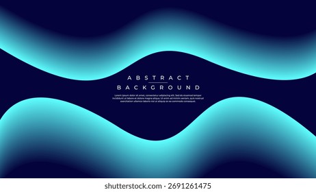 Minimalistischer dunkler Hintergrund mit glatten horizontalen Neon-Cyan-Flüssigkeitskurven