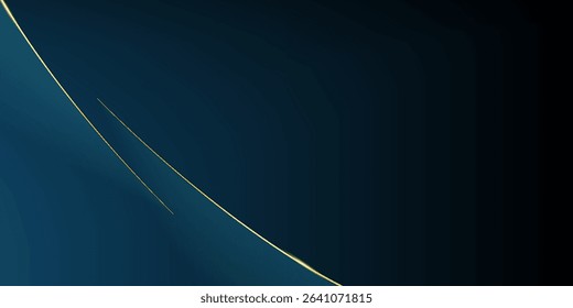 Minimalist dark blue gradient background with smooth golden curved lines, perfect for luxury, business