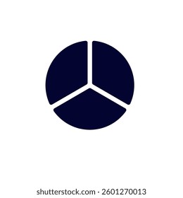A minimalist dark blue pie chart icon divided into three equal sections
