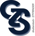 Minimalist dark blue solid typography monogram illustration of interconnected letters C, Z, and S with a drop shadow effect on white background