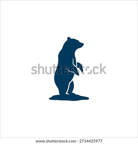 Minimalist dark blue vector icon of a standing bear, stylized with smooth curved lines and a sleek profile.