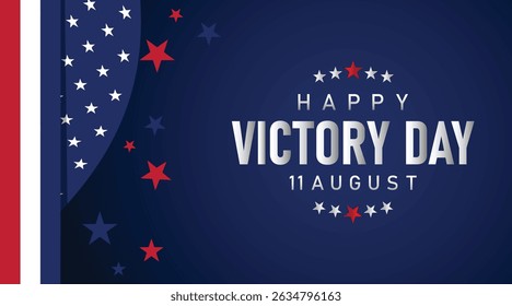 Minimalist dark blue victory day banner with single flag stripe and clean centered text