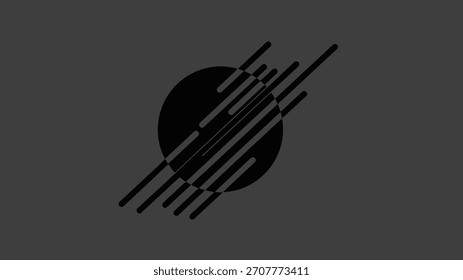 Un fondo gris oscuro minimalista con un círculo negro intersectado por líneas negras diagonales.