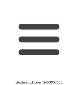 Um ícone de menu de hambúrguer cinza escuro minimalista com três linhas horizontais, cada uma com extremidades arredondadas, centralizadas em um plano de fundo branco limpo. Ideal para elementos de interface de usuário e design da Web.