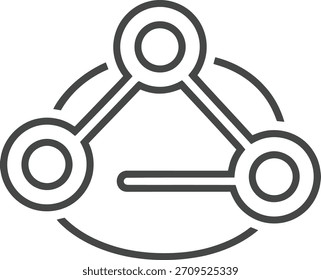 A minimalist dark gray outline vector icon representing network and share system, isolated on white background, for technology use.