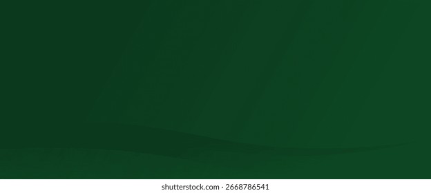 Fundo abstrato verde escuro minimalista com formas de onda suave e efeito de gradiente, ideal para design moderno, apresentação ou uso de banner.
