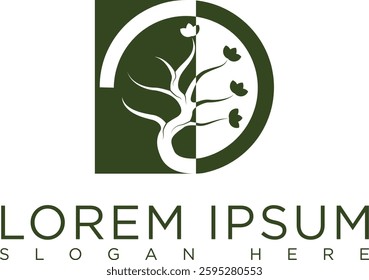 Minimalist dark green tree logo symbolizing growth, sustainability and nature. Modern vector design with clean lines, suitable for eco-friendly businesses, agriculture, conservation organizations.