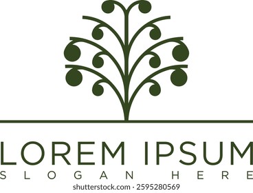 Minimalist dark green tree logo symbolizing growth, sustainability and nature. Modern vector design with clean lines, suitable for eco-friendly businesses, agriculture, conservation organizations.