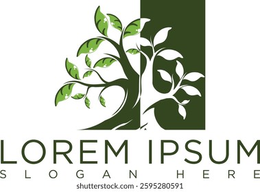 Minimalist dark green tree logo symbolizing growth, sustainability and nature. Modern vector design with clean lines, suitable for eco-friendly businesses, agriculture, conservation organizations.
