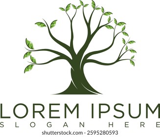 Minimalist dark green tree logo symbolizing growth, sustainability and nature. Modern vector design with clean lines, suitable for eco-friendly businesses, agriculture, conservation organizations.