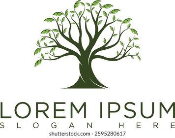 Minimalist dark green tree logo symbolizing growth, sustainability and nature. Modern vector design with clean lines, suitable for eco-friendly businesses, agriculture, conservation organizations.