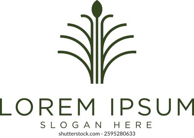 Minimalist dark green tree logo symbolizing growth, sustainability and nature. Modern vector design with clean lines, suitable for eco-friendly businesses, agriculture, conservation organizations.