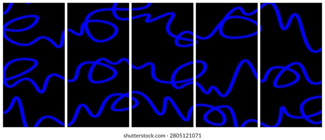 Minimalist dark wallpaper showcasing continuous loop blue lines across multiple vertical sections.