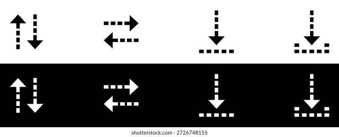 Ícones de seta tracejada minimalista definidos para Download de upload e Design de navegação.
