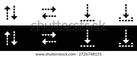Minimalist Dashed Arrow Icons Set for Upload Download and Navigation Design.